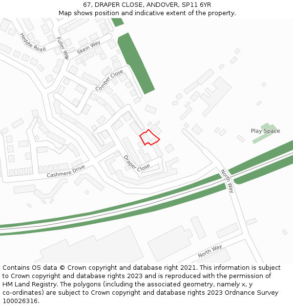 67, DRAPER CLOSE, ANDOVER, SP11 6YR: Location map and indicative extent of plot