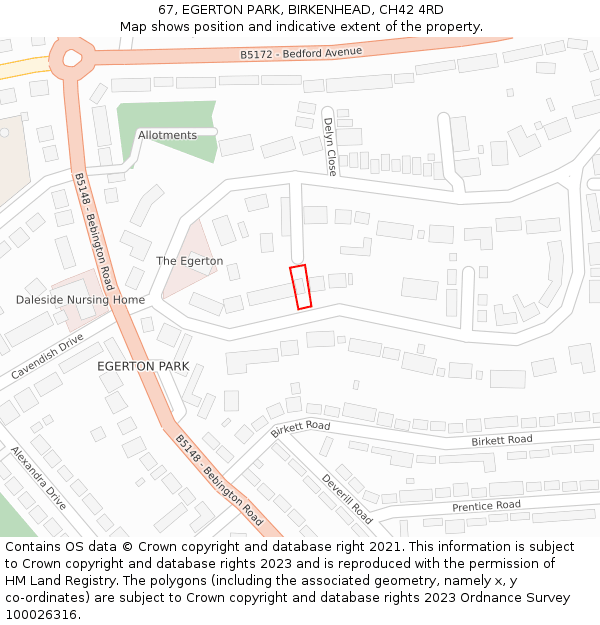 67, EGERTON PARK, BIRKENHEAD, CH42 4RD: Location map and indicative extent of plot