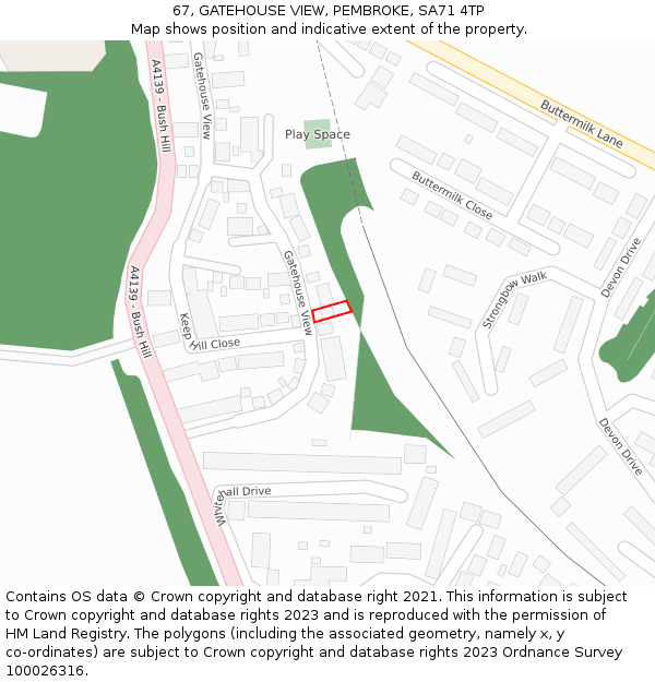 67, GATEHOUSE VIEW, PEMBROKE, SA71 4TP: Location map and indicative extent of plot