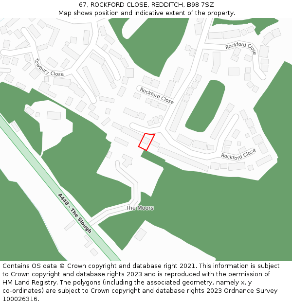 67, ROCKFORD CLOSE, REDDITCH, B98 7SZ: Location map and indicative extent of plot