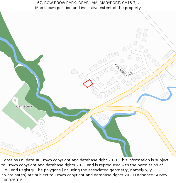 67, ROW BROW PARK, DEARHAM, MARYPORT, CA15 7JU: Location map and indicative extent of plot