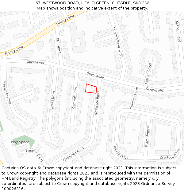 67, WESTWOOD ROAD, HEALD GREEN, CHEADLE, SK8 3JW: Location map and indicative extent of plot