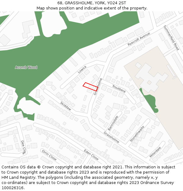 68, GRASSHOLME, YORK, YO24 2ST: Location map and indicative extent of plot