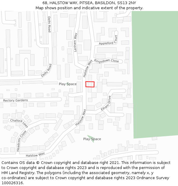 68, HALSTOW WAY, PITSEA, BASILDON, SS13 2NY: Location map and indicative extent of plot