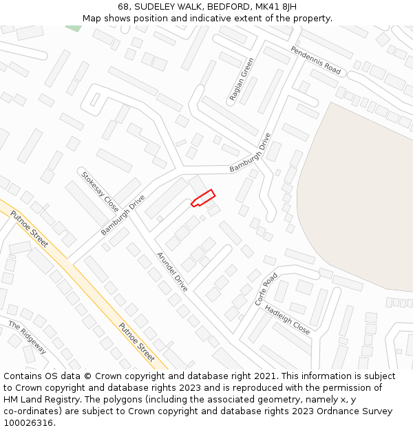 68, SUDELEY WALK, BEDFORD, MK41 8JH: Location map and indicative extent of plot