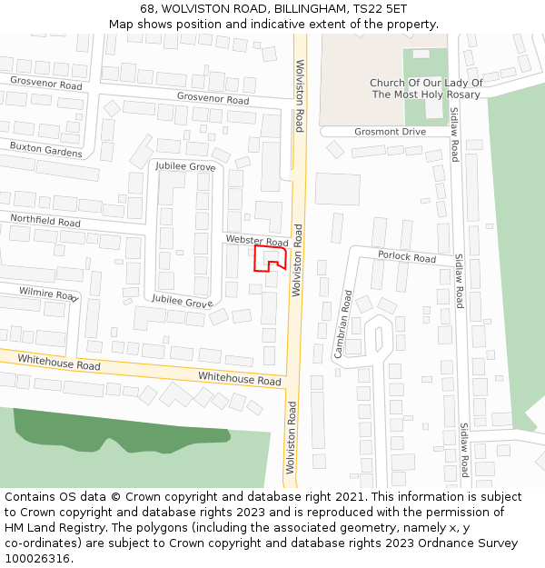 68, WOLVISTON ROAD, BILLINGHAM, TS22 5ET: Location map and indicative extent of plot