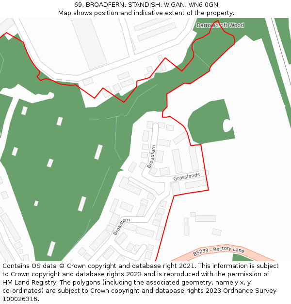 69, BROADFERN, STANDISH, WIGAN, WN6 0GN: Location map and indicative extent of plot