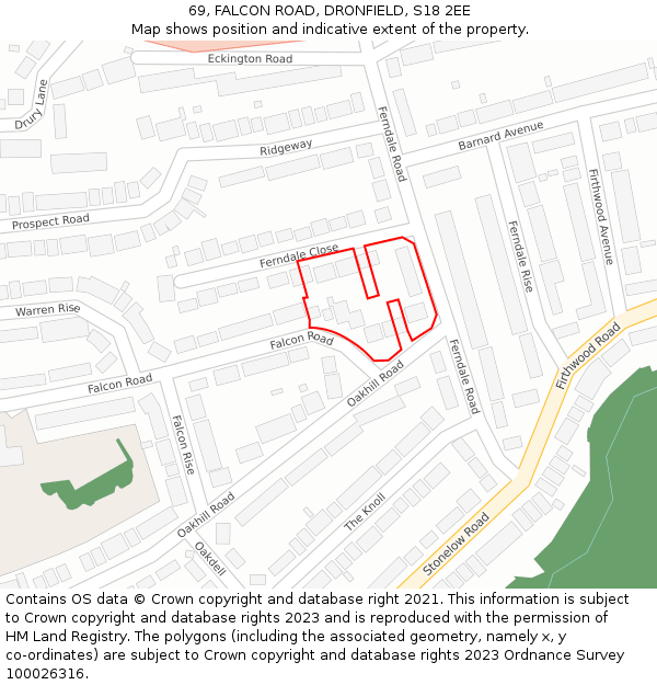 69, FALCON ROAD, DRONFIELD, S18 2EE: Location map and indicative extent of plot