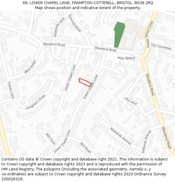 69, LOWER CHAPEL LANE, FRAMPTON COTTERELL, BRISTOL, BS36 2RQ: Location map and indicative extent of plot