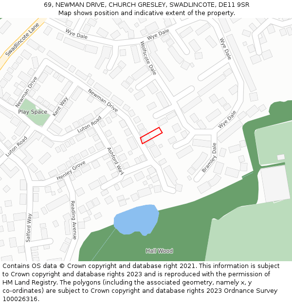 69, NEWMAN DRIVE, CHURCH GRESLEY, SWADLINCOTE, DE11 9SR: Location map and indicative extent of plot