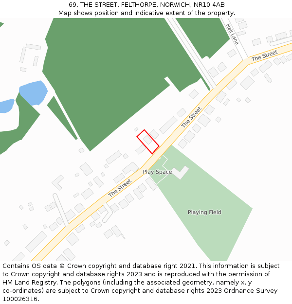 69, THE STREET, FELTHORPE, NORWICH, NR10 4AB: Location map and indicative extent of plot