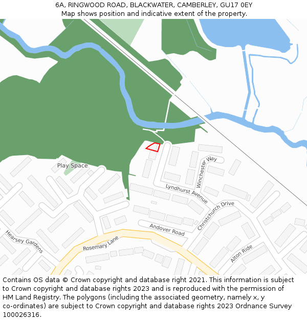 6A, RINGWOOD ROAD, BLACKWATER, CAMBERLEY, GU17 0EY: Location map and indicative extent of plot