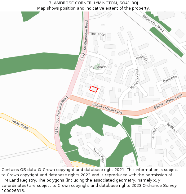 7, AMBROSE CORNER, LYMINGTON, SO41 8QJ: Location map and indicative extent of plot