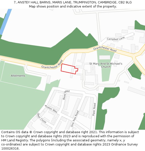 7, ANSTEY HALL BARNS, MARIS LANE, TRUMPINGTON, CAMBRIDGE, CB2 9LG: Location map and indicative extent of plot