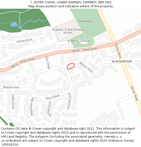 7, ASTER CHASE, LOWER DARWEN, DARWEN, BB3 0QX: Location map and indicative extent of plot