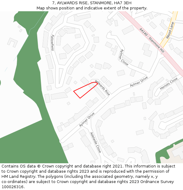 7, AYLWARDS RISE, STANMORE, HA7 3EH: Location map and indicative extent of plot