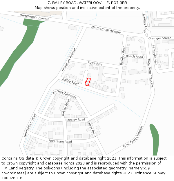 7, BAILEY ROAD, WATERLOOVILLE, PO7 3BR: Location map and indicative extent of plot