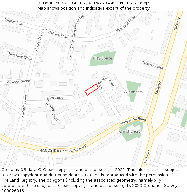 7, BARLEYCROFT GREEN, WELWYN GARDEN CITY, AL8 6JY: Location map and indicative extent of plot