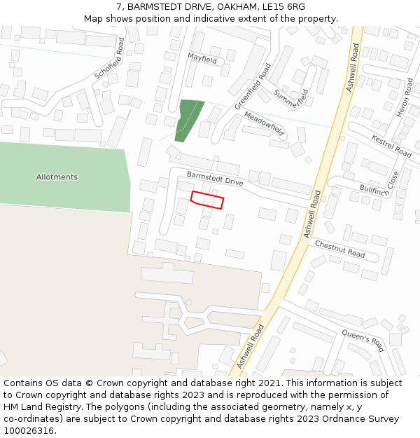 7, BARMSTEDT DRIVE, OAKHAM, LE15 6RG: Location map and indicative extent of plot