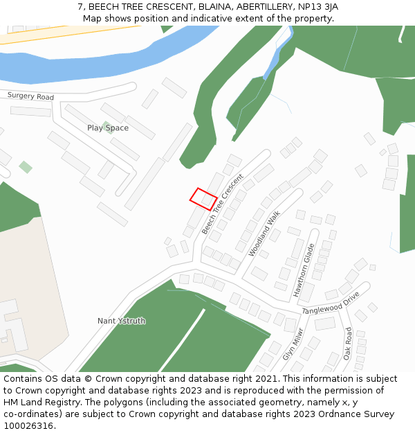 7, BEECH TREE CRESCENT, BLAINA, ABERTILLERY, NP13 3JA: Location map and indicative extent of plot