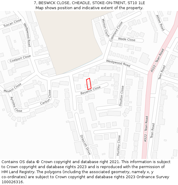 7, BESWICK CLOSE, CHEADLE, STOKE-ON-TRENT, ST10 1LE: Location map and indicative extent of plot