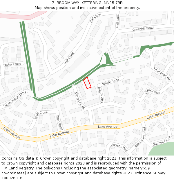 7, BROOM WAY, KETTERING, NN15 7RB: Location map and indicative extent of plot
