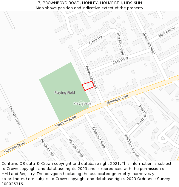 7, BROWNROYD ROAD, HONLEY, HOLMFIRTH, HD9 6HN: Location map and indicative extent of plot