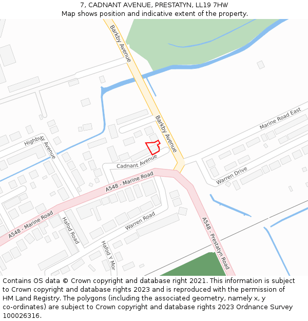 7, CADNANT AVENUE, PRESTATYN, LL19 7HW: Location map and indicative extent of plot