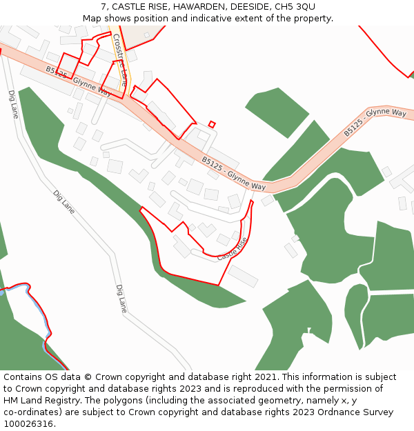 7, CASTLE RISE, HAWARDEN, DEESIDE, CH5 3QU: Location map and indicative extent of plot