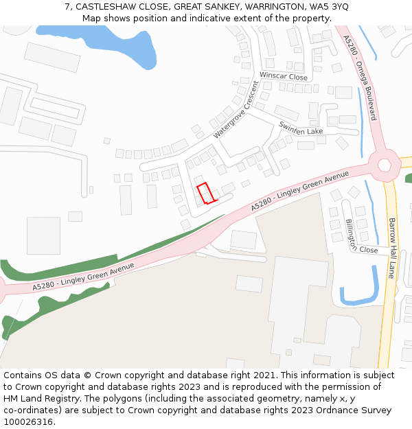 7, CASTLESHAW CLOSE, GREAT SANKEY, WARRINGTON, WA5 3YQ: Location map and indicative extent of plot