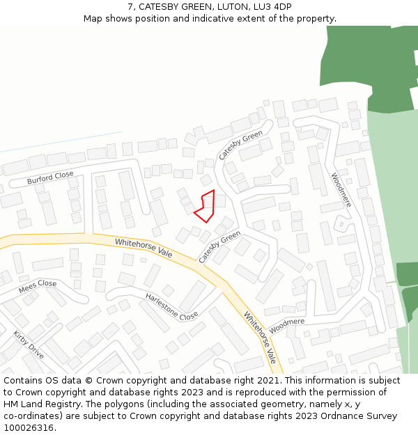 7, CATESBY GREEN, LUTON, LU3 4DP: Location map and indicative extent of plot