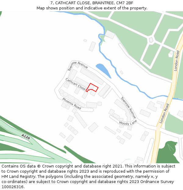 7, CATHCART CLOSE, BRAINTREE, CM7 2BF: Location map and indicative extent of plot