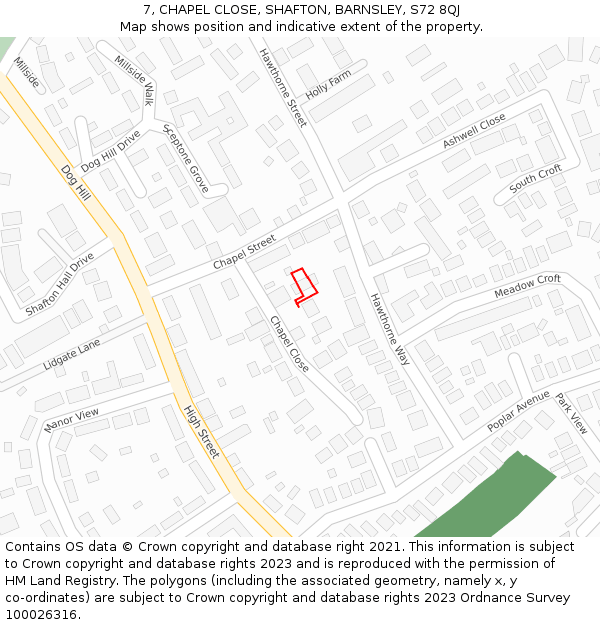 7, CHAPEL CLOSE, SHAFTON, BARNSLEY, S72 8QJ: Location map and indicative extent of plot