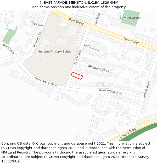 7, EAST PARADE, MENSTON, ILKLEY, LS29 6NW: Location map and indicative extent of plot