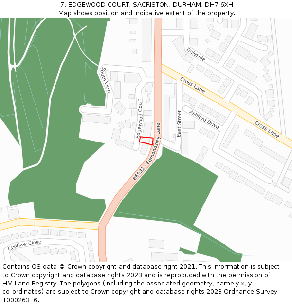 7, EDGEWOOD COURT, SACRISTON, DURHAM, DH7 6XH: Location map and indicative extent of plot