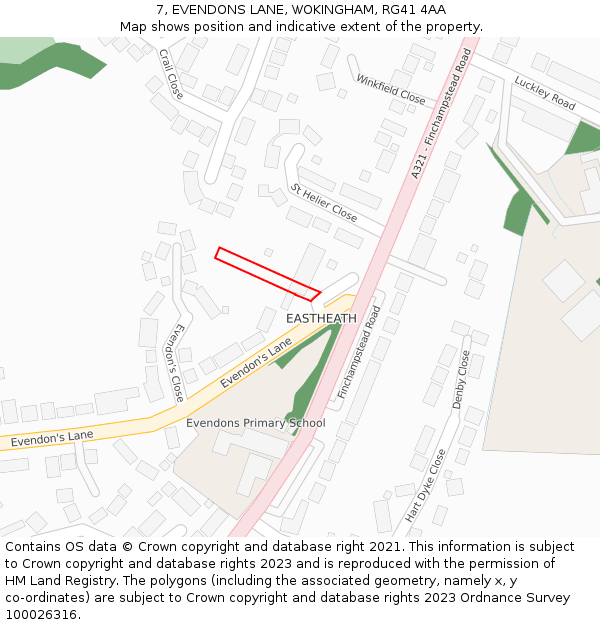 7, EVENDONS LANE, WOKINGHAM, RG41 4AA: Location map and indicative extent of plot