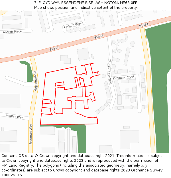 7, FLOYD WAY, ESSENDENE RISE, ASHINGTON, NE63 0FE: Location map and indicative extent of plot