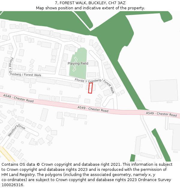 7, FOREST WALK, BUCKLEY, CH7 3AZ: Location map and indicative extent of plot