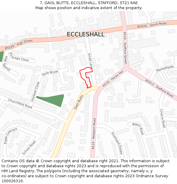 7, GAOL BUTTS, ECCLESHALL, STAFFORD, ST21 6AE: Location map and indicative extent of plot