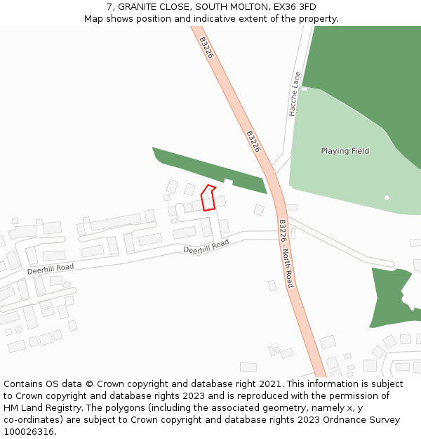 7, GRANITE CLOSE, SOUTH MOLTON, EX36 3FD: Location map and indicative extent of plot