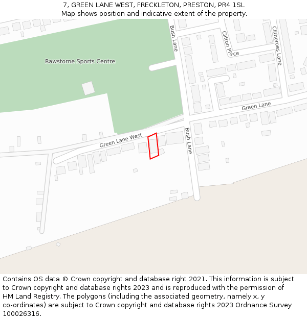 7, GREEN LANE WEST, FRECKLETON, PRESTON, PR4 1SL: Location map and indicative extent of plot