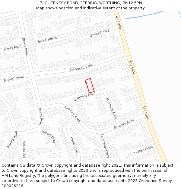 7, GUERNSEY ROAD, FERRING, WORTHING, BN12 5PN: Location map and indicative extent of plot