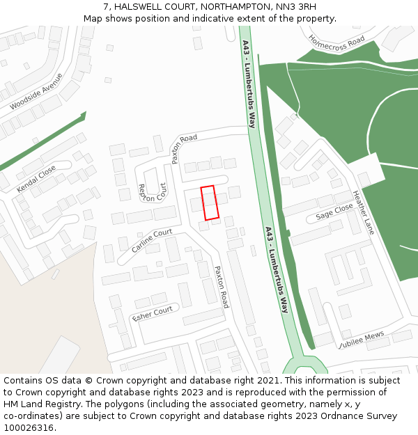 7, HALSWELL COURT, NORTHAMPTON, NN3 3RH: Location map and indicative extent of plot