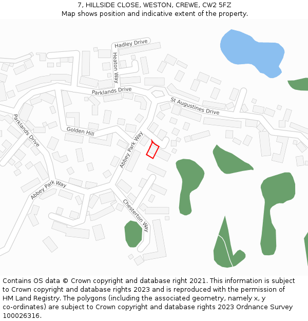 7, HILLSIDE CLOSE, WESTON, CREWE, CW2 5FZ: Location map and indicative extent of plot