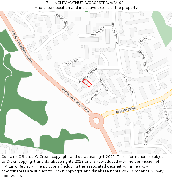 7, HINGLEY AVENUE, WORCESTER, WR4 0PH: Location map and indicative extent of plot