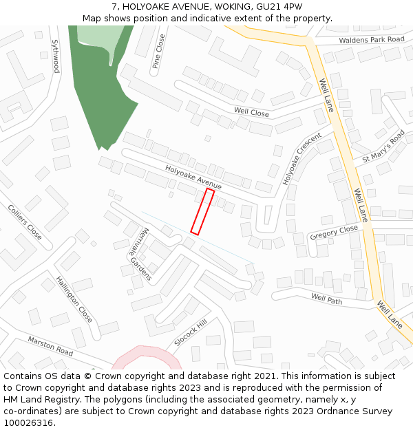 7, HOLYOAKE AVENUE, WOKING, GU21 4PW: Location map and indicative extent of plot