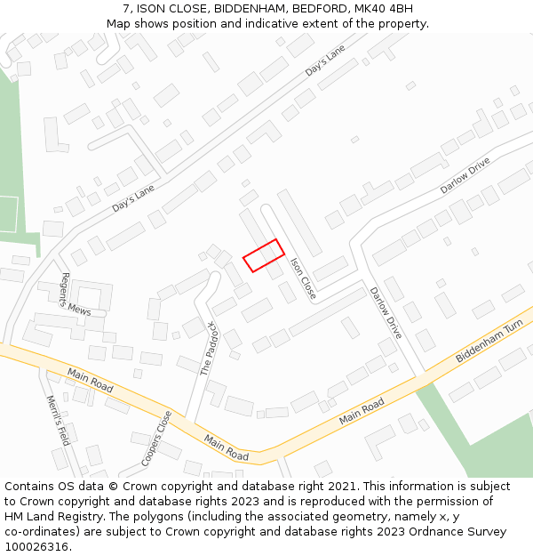 7, ISON CLOSE, BIDDENHAM, BEDFORD, MK40 4BH: Location map and indicative extent of plot