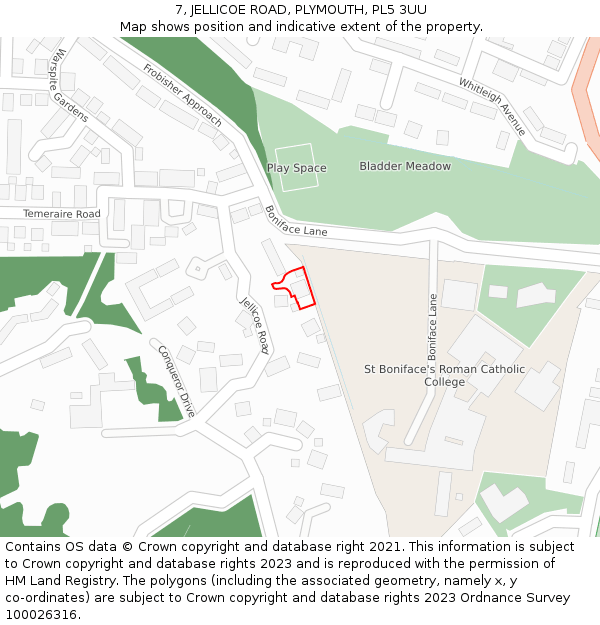 7, JELLICOE ROAD, PLYMOUTH, PL5 3UU: Location map and indicative extent of plot