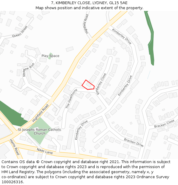 7, KIMBERLEY CLOSE, LYDNEY, GL15 5AE: Location map and indicative extent of plot