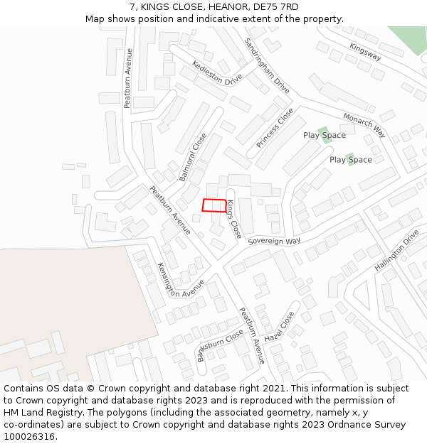 7, KINGS CLOSE, HEANOR, DE75 7RD: Location map and indicative extent of plot